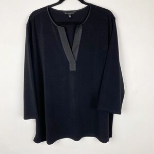 Banana Republic Split V-Neck Satin Trim 3/4 Sleeve Tunic Top Womens XXL Black